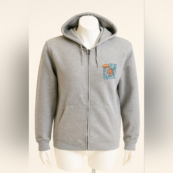 Vans '66 Skull Rose Mushroom Hoodie – Gray Zip-Up, Size M - Picture 3 of 3